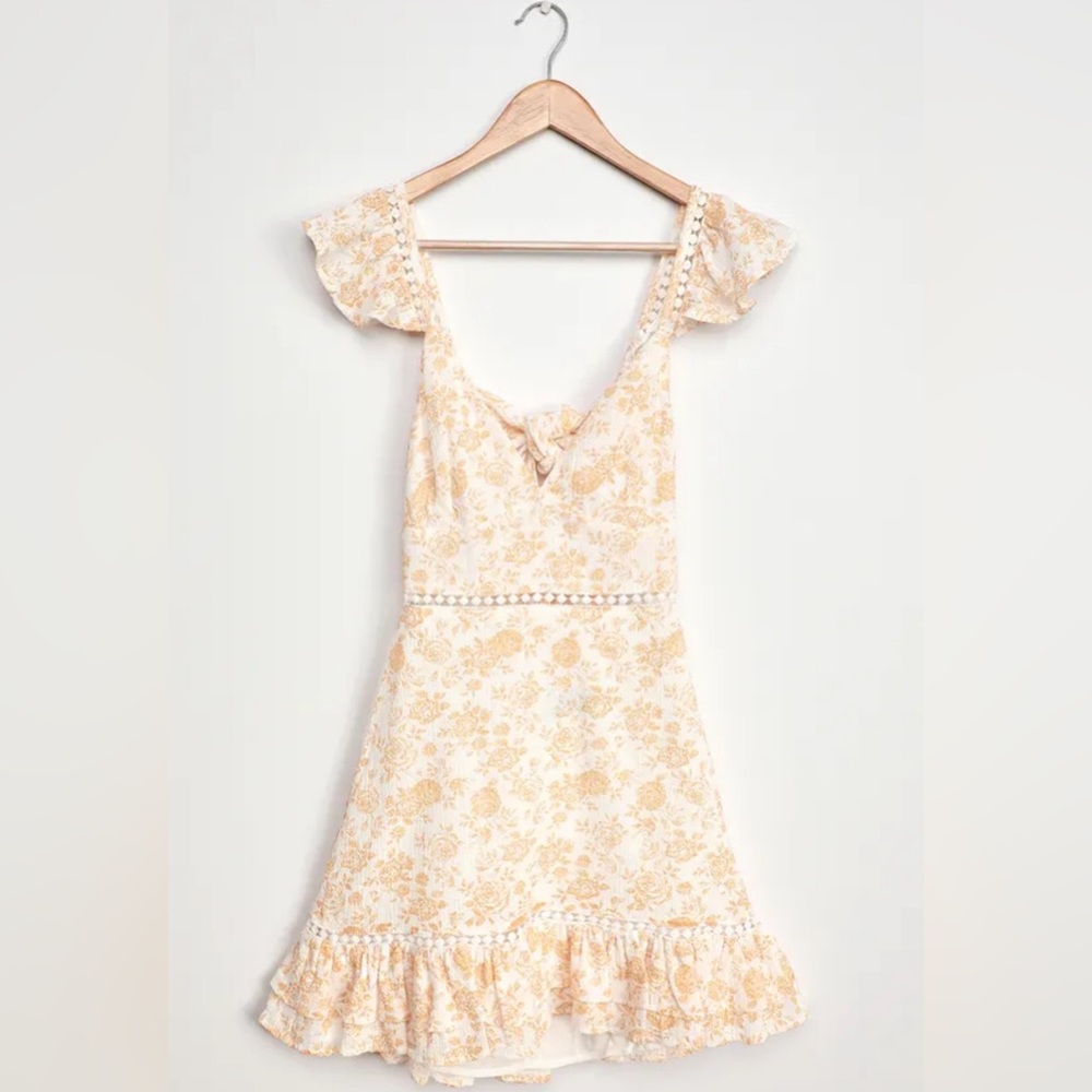MinkPink Revolve 100% Cotton Floral Print Tie Up Ruffle Mini Dress (Large) - Picture 6 of 8
